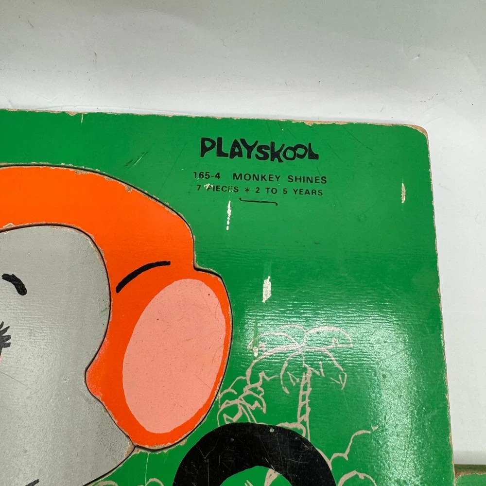 Playskool Wood Tray Puzzles Kids Preschool Green Monkey Shines For My Bath 2pk
